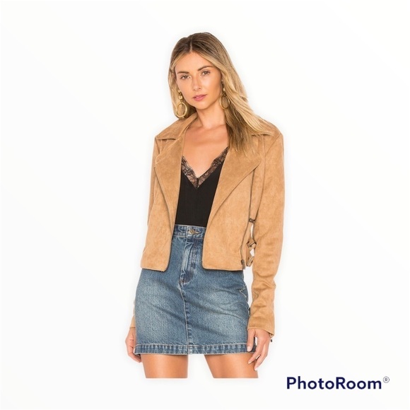 LOVERS + FRIENDS REVOLVE Tan Pierce Faux Suede Moto Jacket Size XS Neutral - Picture 1 of 9